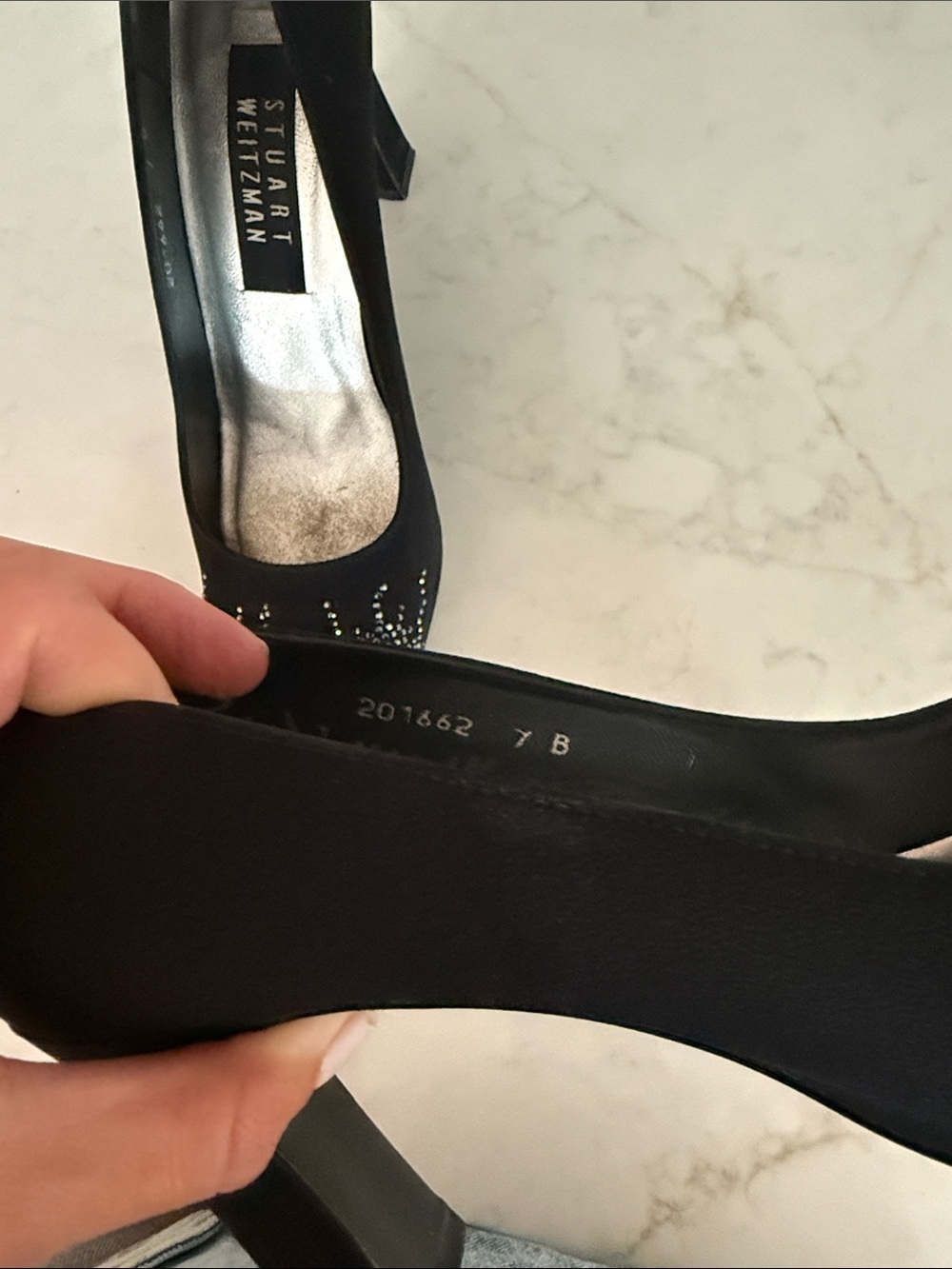 Stuart Weitzman Black Crystal-Studded Pointed Pumps - Picture 4 of 7